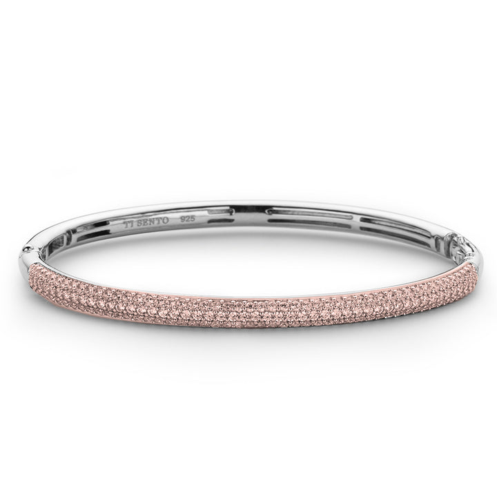 Ti Sento Cubic Zirconia Pave Rose Plated Bangle - Michael Jones Jeweller