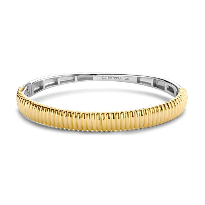 Ti Sento Yellow Gold Plated Ribbed Wide Bangle - Michael Jones Jeweller
