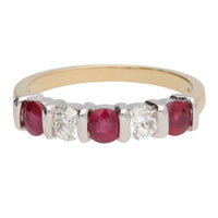 Ruby and Diamond Bar Set 18ct Yellow Gold Half Eternity Ring - Michael Jones Jeweller