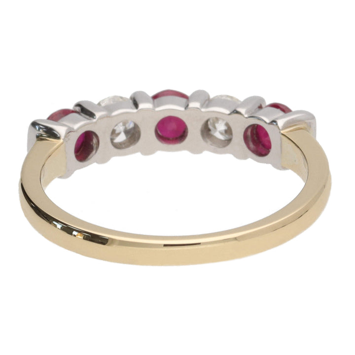 Ruby and Diamond Bar Set 18ct Yellow Gold Half Eternity Ring - Michael Jones Jeweller
