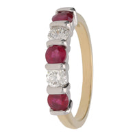 Ruby and Diamond Bar Set 18ct Yellow Gold Half Eternity Ring - Michael Jones Jeweller