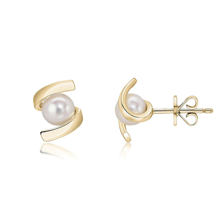 Twisted Pearl 9ct Yellow Gold Stud Earrings - Michael Jones Jeweller