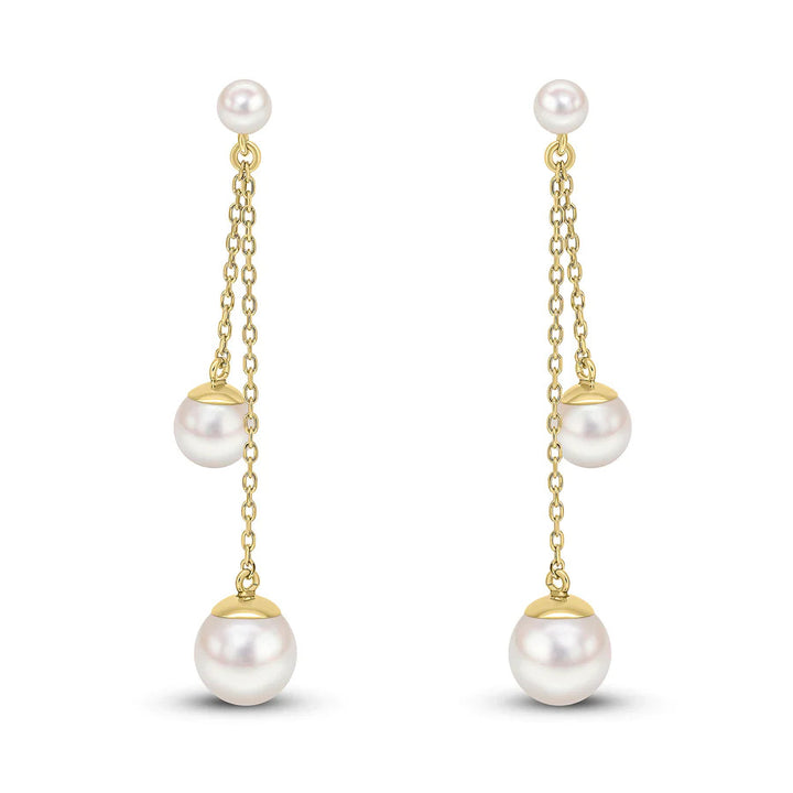 Freshwater Pearl 9ct Yellow Gold Double Drop Earrings - Michael Jones Jeweller