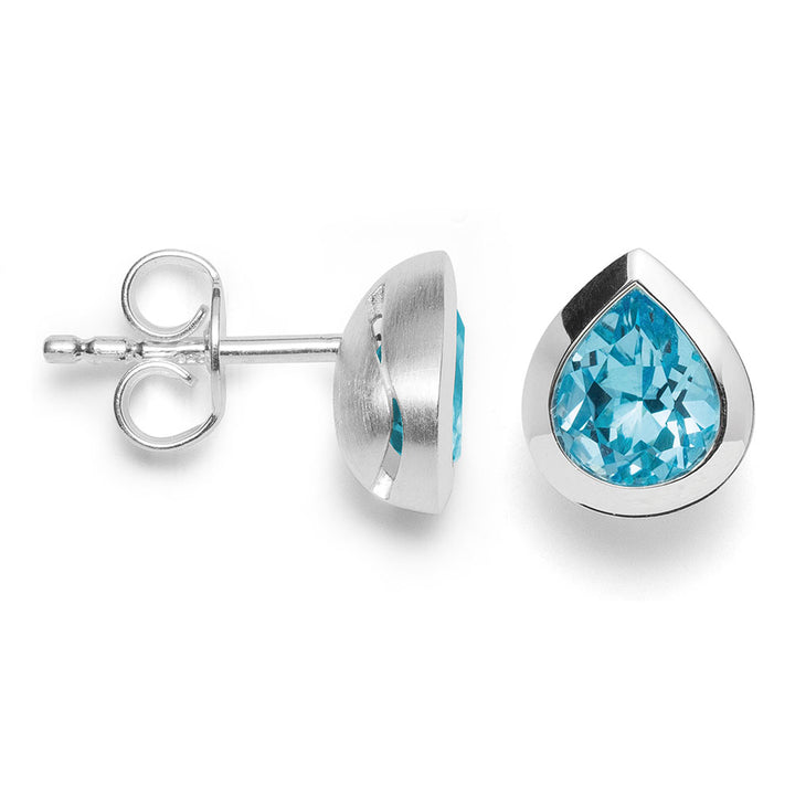 Bastian Blue Topaz Matte Silver Teardrop Stud Earrings
