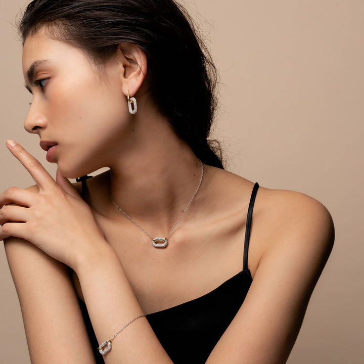 Ti Sento Yellow Gold Plated Cubic Zirconia Oval Link Necklace - Michael Jones Jeweller