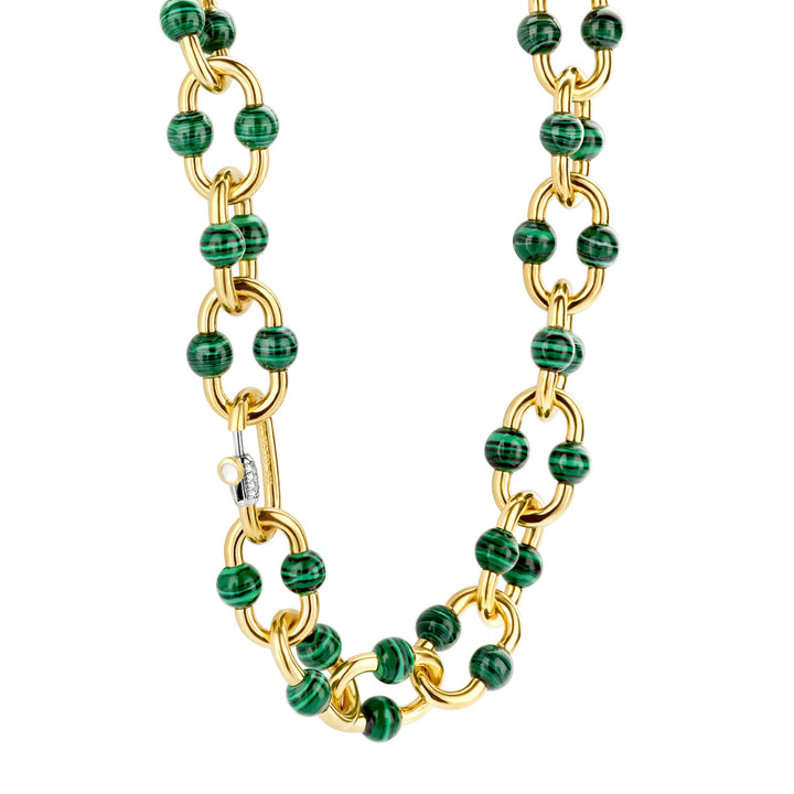 Ti Sento Yellow Gold Plated Malachite Green Bubble Oval Link Necklace