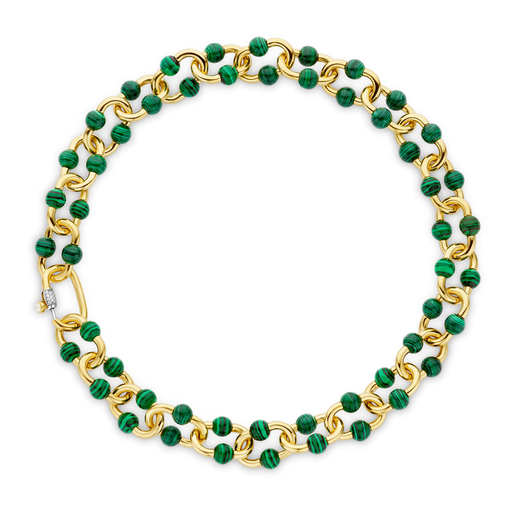 Ti Sento Yellow Gold Plated Malachite Green Bubble Oval Link Necklace