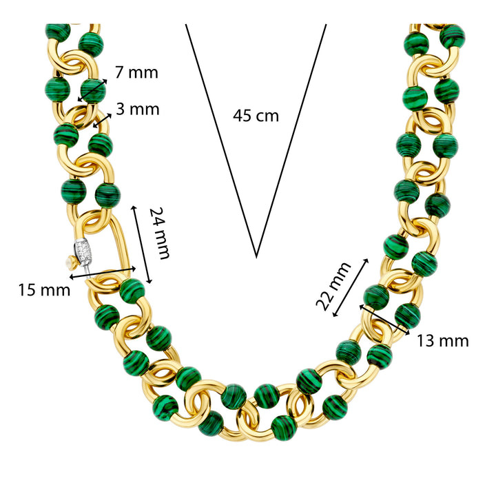 Ti Sento Yellow Gold Plated Malachite Green Bubble Oval Link Necklace