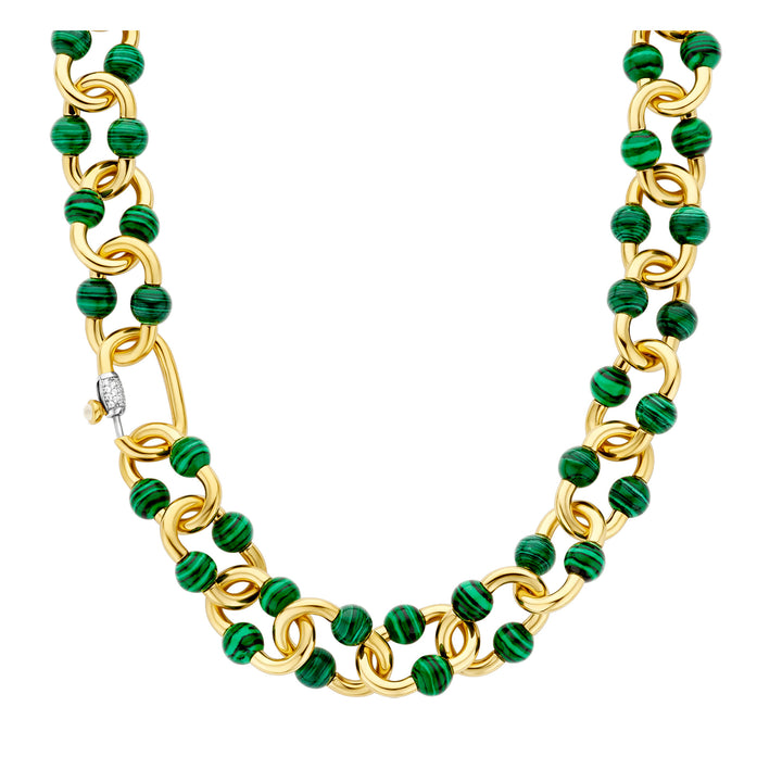 Ti Sento Yellow Gold Plated Malachite Green Bubble Oval Link Necklace