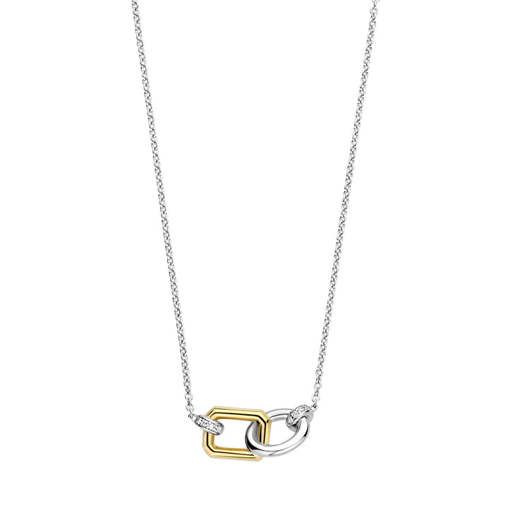 Ti Sento Yellow Gold Plated Cubic Zirconia Interlocking Link Necklace - Michael Jones Jeweller
