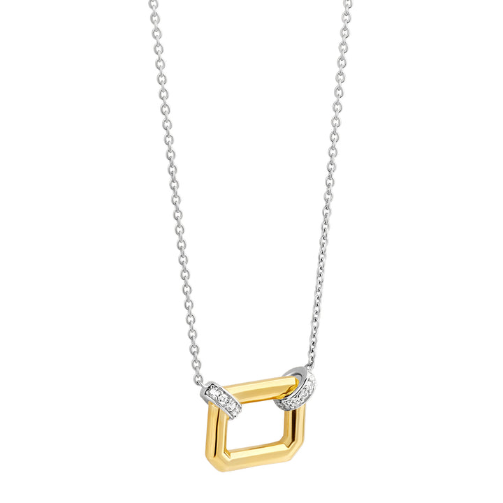 Ti Sento Yellow Gold Plated Pavé Cubic Zirconia Octagonal Link Necklace