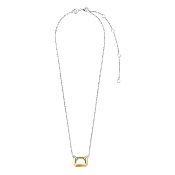 Ti Sento Yellow Gold Plated Pavé Cubic Zirconia Octagonal Link Necklace