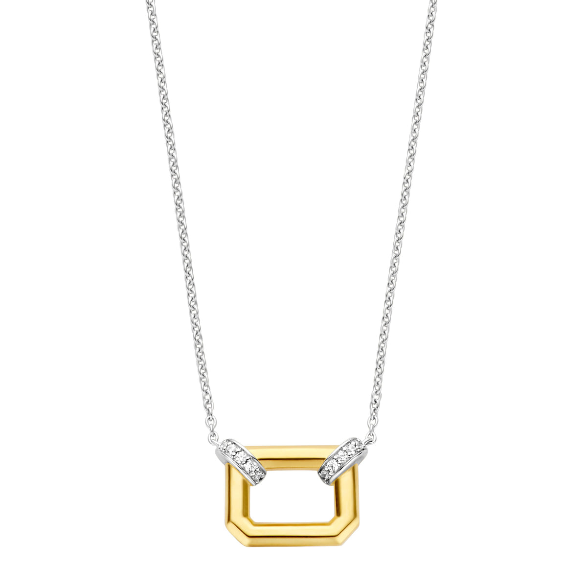 Ti Sento Yellow Gold Plated Pavé Cubic Zirconia Octagonal Link Necklace - Michael Jones Jeweller