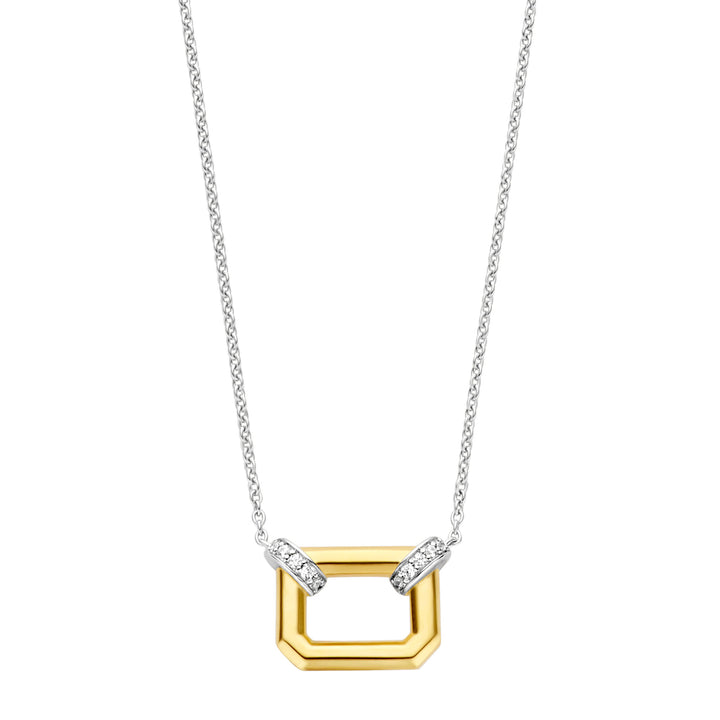 Ti Sento Yellow Gold Plated Pavé Cubic Zirconia Octagonal Link Necklace