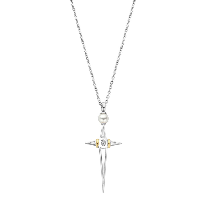 Ti Sento Yellow Gold Plated Mother of Pearl White and Cubic Zirconia Cross Necklace - Michael Jones Jeweller
