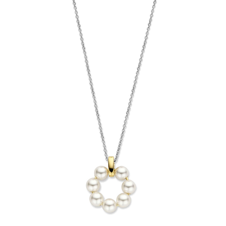 Ti Sento Yellow Gold Plated Synthetic Pearl Circle Necklace
