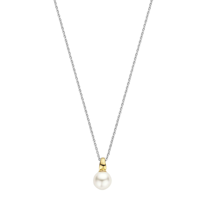 Ti Sento Yellow Gold Plated Synthetic Pearl Drop Necklace - Michael Jones Jeweller