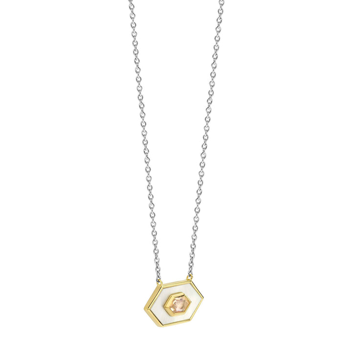 Ti Sento Yellow Gold Plated Mother of Pearl White and Nude Pink Hexagonal Necklace