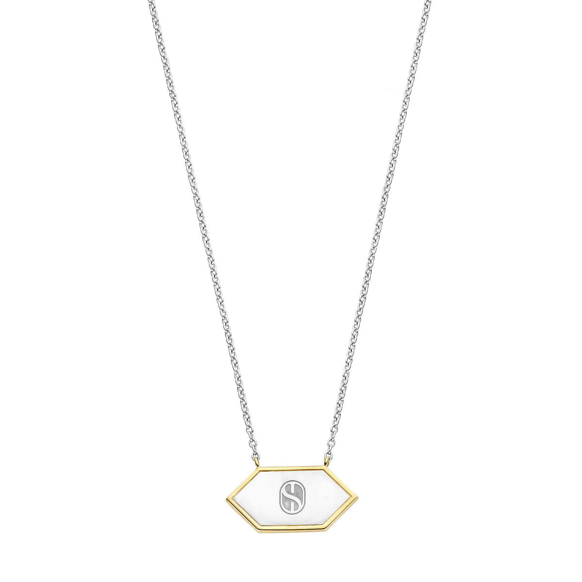 Ti Sento Yellow Gold Plated Mother of Pearl White and Nude Pink Hexagonal Necklace - Michael Jones Jeweller