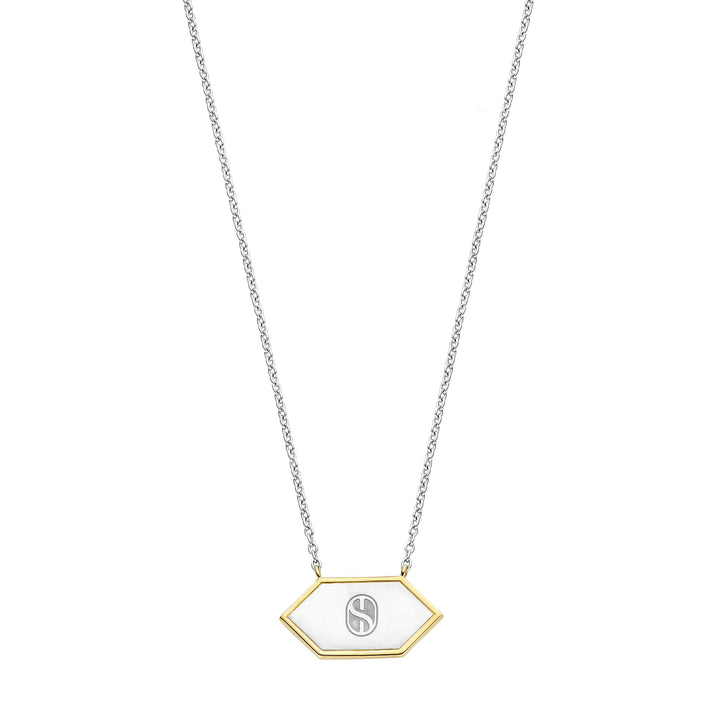 Ti Sento Yellow Gold Plated Mother of Pearl White and Nude Pink Hexagonal Necklace