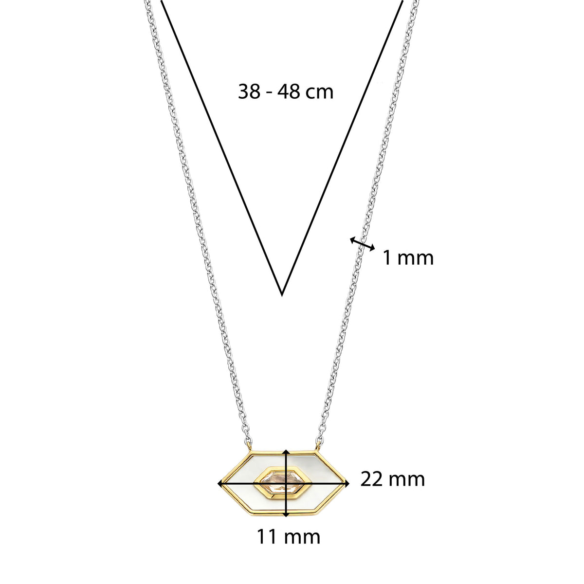 Ti Sento Yellow Gold Plated Mother of Pearl White and Nude Pink Hexagonal Necklace - Michael Jones Jeweller