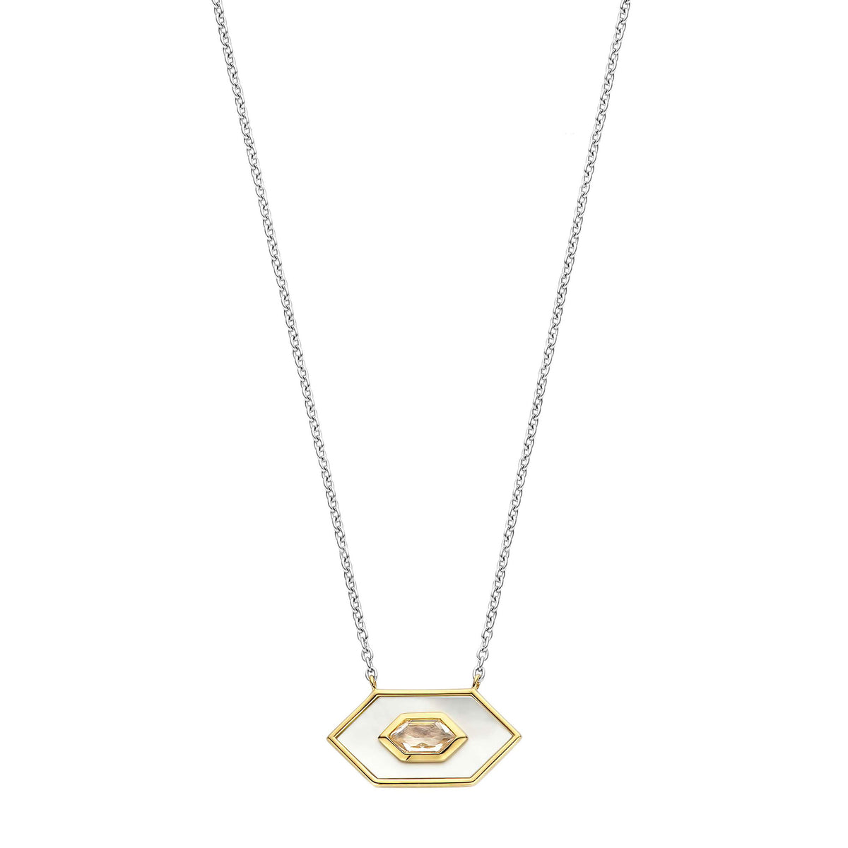 Ti Sento Yellow Gold Plated Mother of Pearl White and Nude Pink Hexagonal Necklace - Michael Jones Jeweller