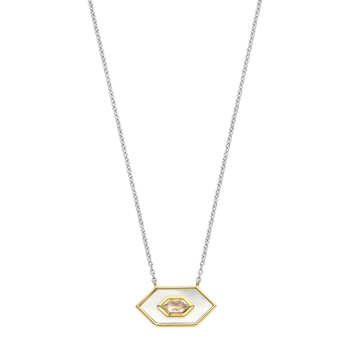 Ti Sento Yellow Gold Plated Mother of Pearl White and Nude Pink Hexagonal Necklace 34039MW