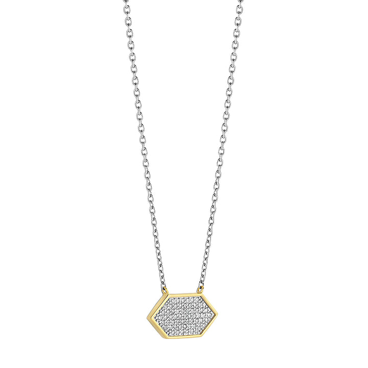 Ti Sento Yellow Gold Plated Pavé Cubic Zirconia Hexagonal Necklace