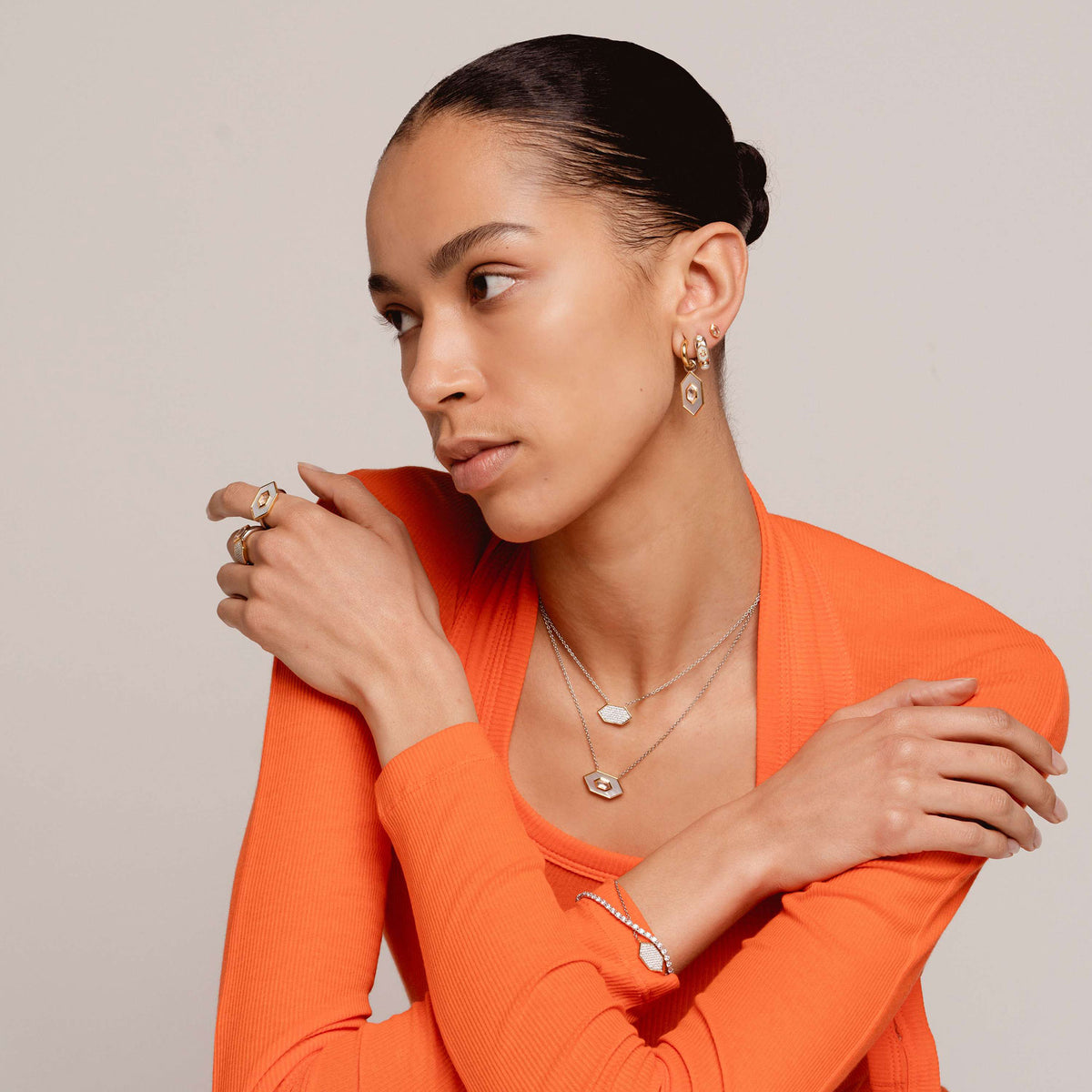 Ti Sento Yellow Gold Plated Pavé Cubic Zirconia Hexagonal Necklace - Michael Jones Jeweller