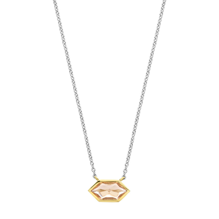 Ti Sento Yellow Gold Plated Nude Pink Hexagonal Necklace