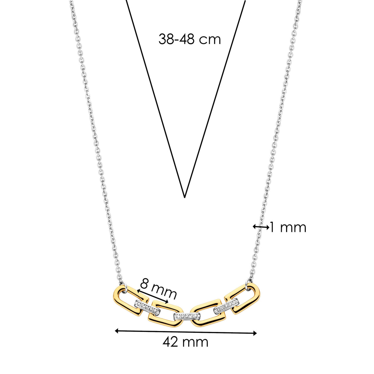 Ti Sento Yellow Gold Plated Cubic Zirconia D-Link Necklace - Michael Jones Jeweller