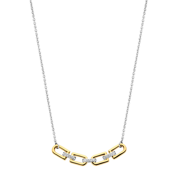 Ti Sento Yellow Gold Plated Cubic Zirconia D-Link Necklace