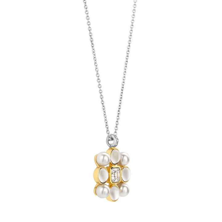 Ti Sento Yellow Gold Plated Synthetic Pearl and Cubic Zirconia Necklace 34046YP