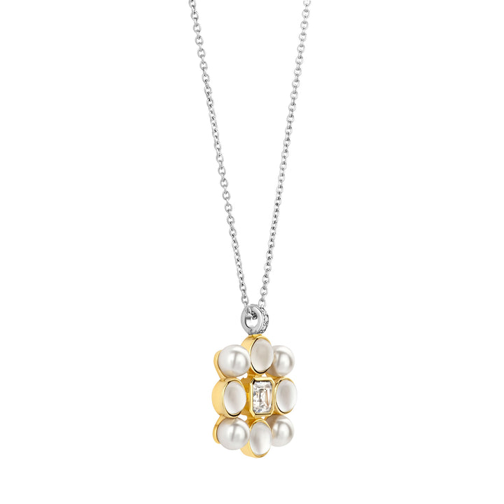 Ti Sento Yellow Gold Plated Synthetic Pearl and Cubic Zirconia Necklace