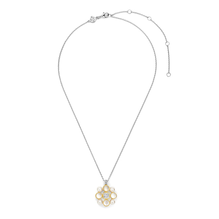 Ti Sento Yellow Gold Plated Synthetic Pearl and Cubic Zirconia Necklace - Michael Jones Jeweller