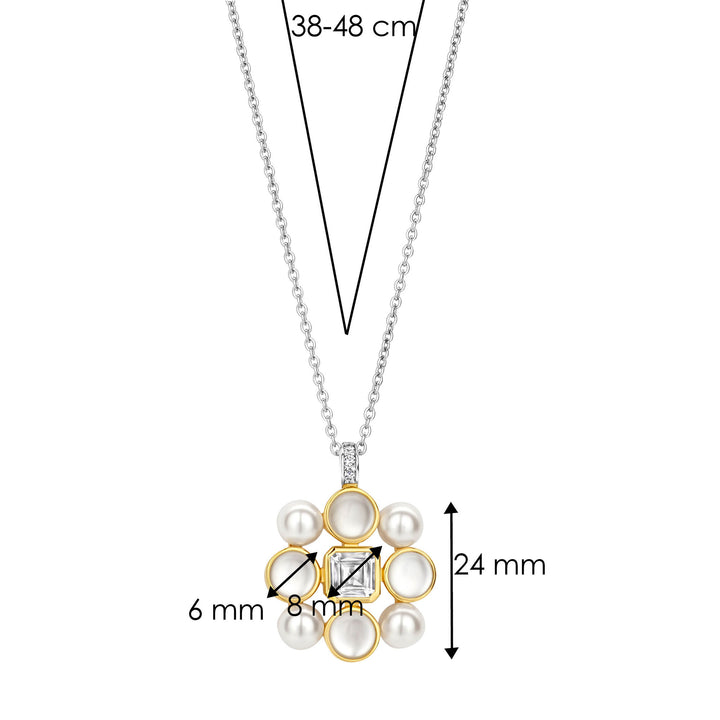 Ti Sento Yellow Gold Plated Synthetic Pearl and Cubic Zirconia Necklace