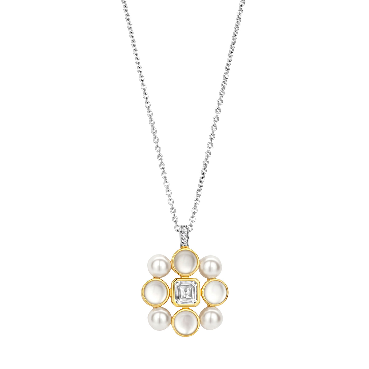 Ti Sento Yellow Gold Plated Synthetic Pearl and Cubic Zirconia Necklace - Michael Jones Jeweller