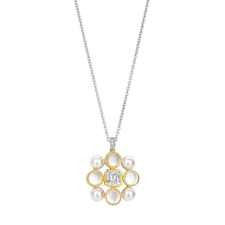 Ti Sento Yellow Gold Plated Synthetic Pearl and Cubic Zirconia Necklace - Michael Jones Jeweller