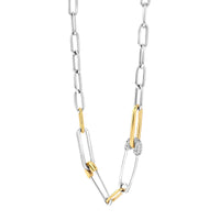 Ti Sento Yellow Gold Plated Cubic Zirconia Safety Pin Linked Necklace - Michael Jones Jeweller