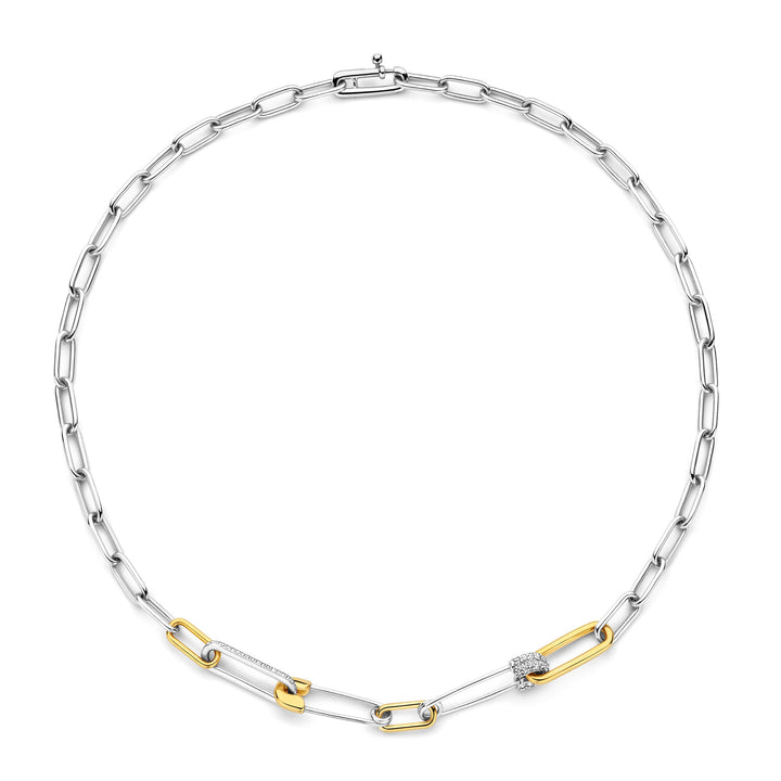 Ti Sento Yellow Gold Plated Cubic Zirconia Safety Pin Linked Necklace - Michael Jones Jeweller