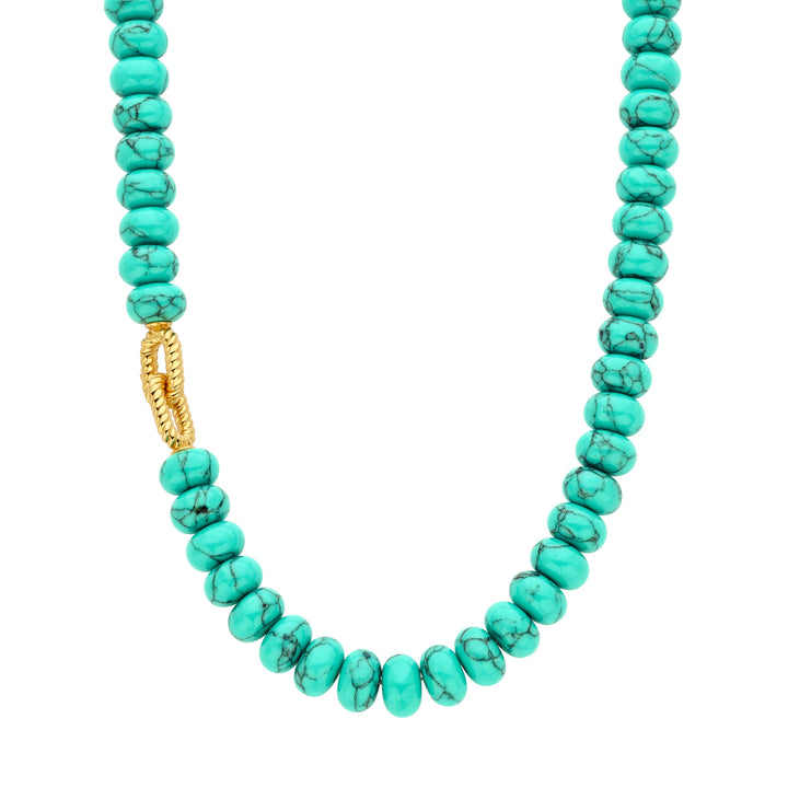 Ti Sento Yellow Gold Plated Turquoise Blue Bead Necklace