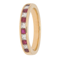 Ruby and Diamond Channel Set 18ct Yellow Gold Half Eternity Ring - Michael Jones Jeweller
