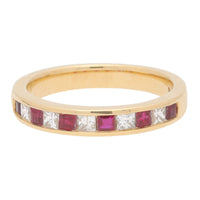Ruby and Diamond Channel Set 18ct Yellow Gold Half Eternity Ring - Michael Jones Jeweller