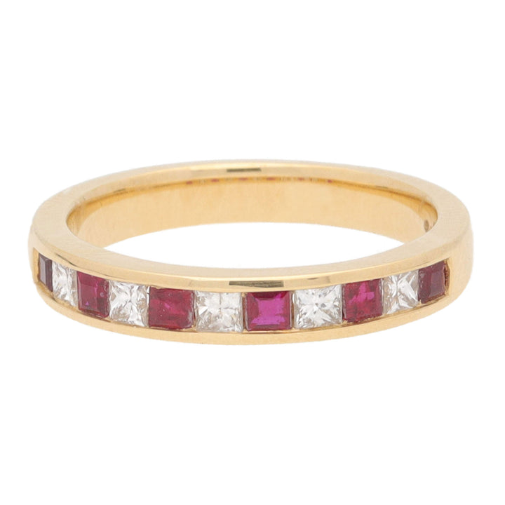 Ruby and Diamond Channel Set 18ct Yellow Gold Half Eternity Ring - Michael Jones Jeweller