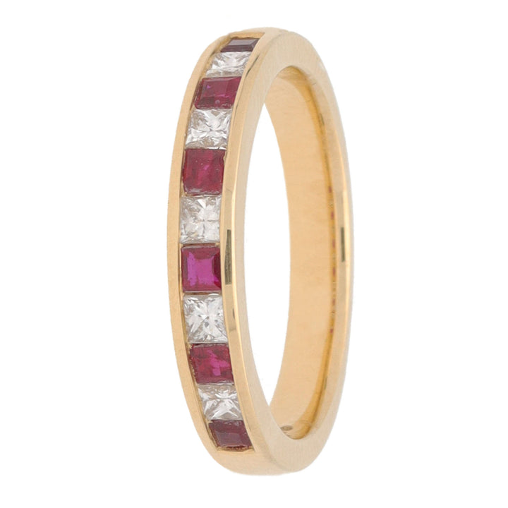 Ruby and Diamond Channel Set 18ct Yellow Gold Half Eternity Ring - Michael Jones Jeweller