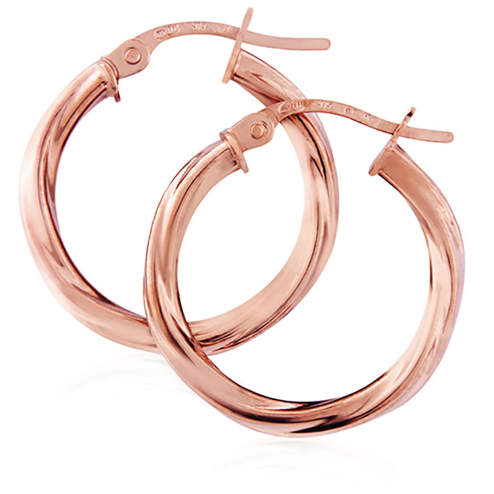 Twisted 9ct Rose Gold Hoop Earrings - Michael Jones Jeweller
