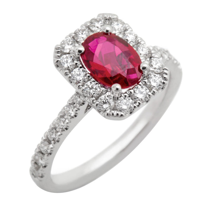 Ruby and Diamond White Gold Cluster Ring - Michael Jones Jeweller