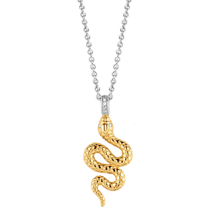 Ti Sento Yellow Gold Plated Cubic Zirconia Snake Pendant