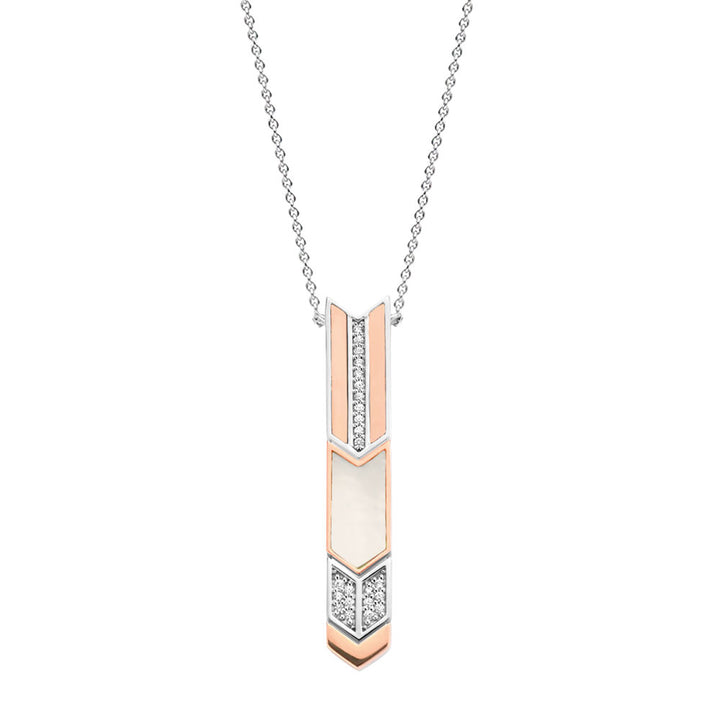 Ti Sento Mother of Pearl White and Cubic Zirconia Arrow Feather Necklace