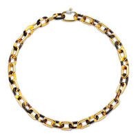 Ti Sento Yellow Gold Plated Tortoise Shell Brown Oval Linked Necklace